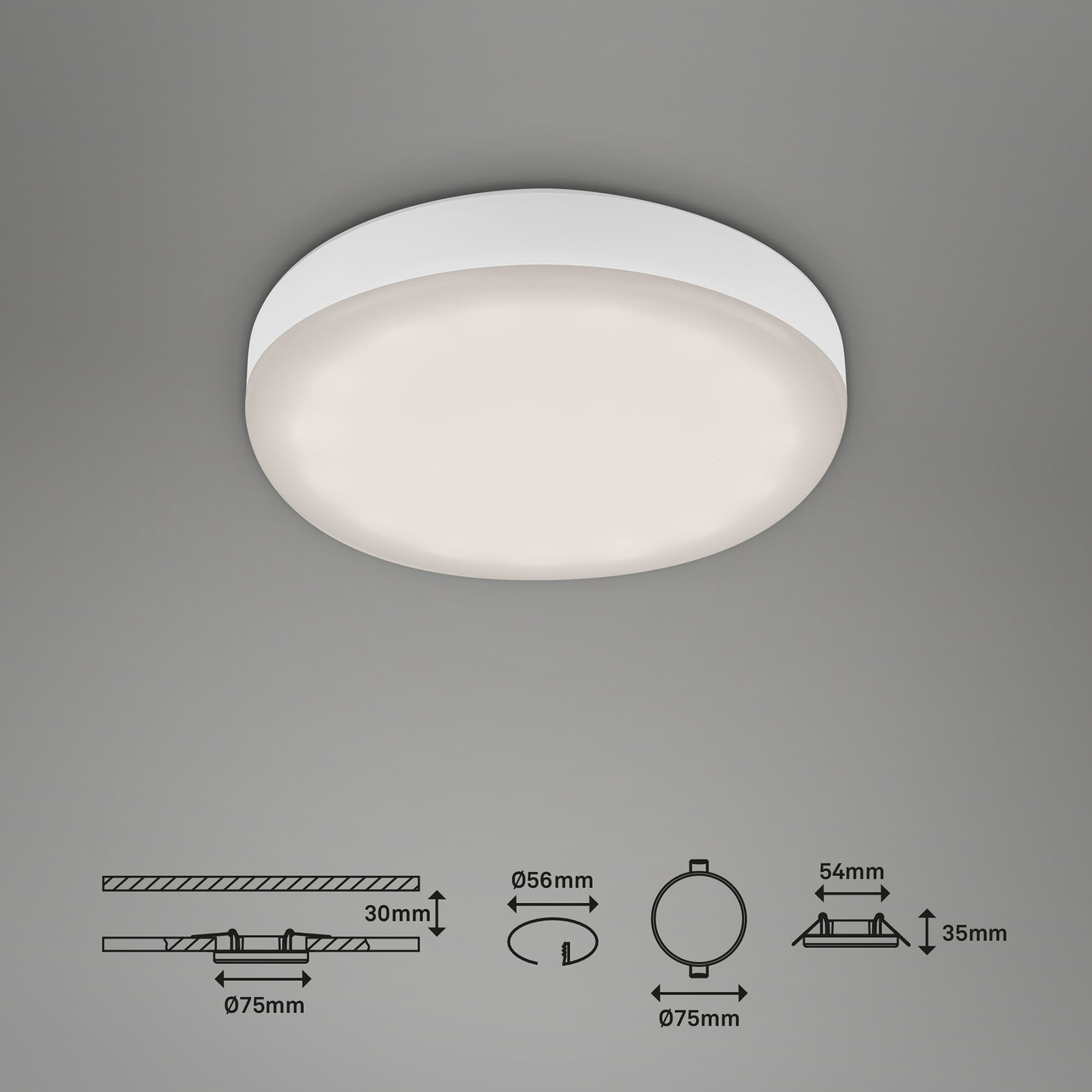 Vestavné LED svítidlo Plat, bílé, Ø 7,5 cm, 4 000 K