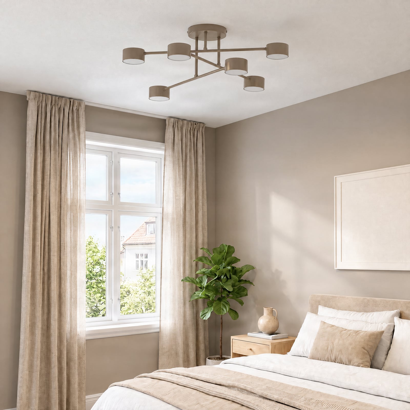 Plafoniera HALO, beige, Ø 60 cm, a 6 luci, metallo, GX53