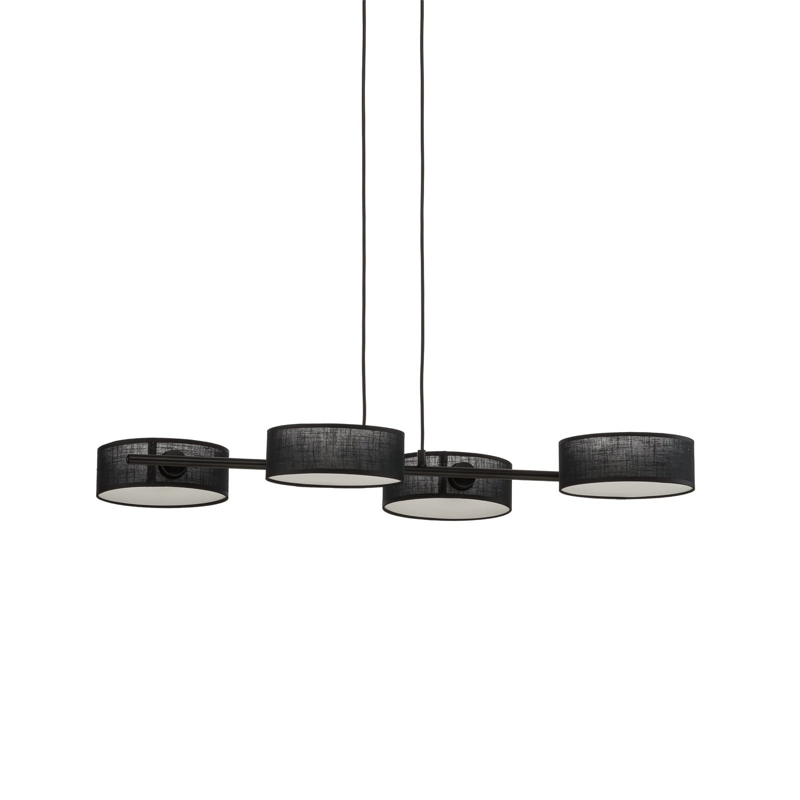Lámpara colgante Drumz 4, negra, tela/acero, longitud 80 cm, E14