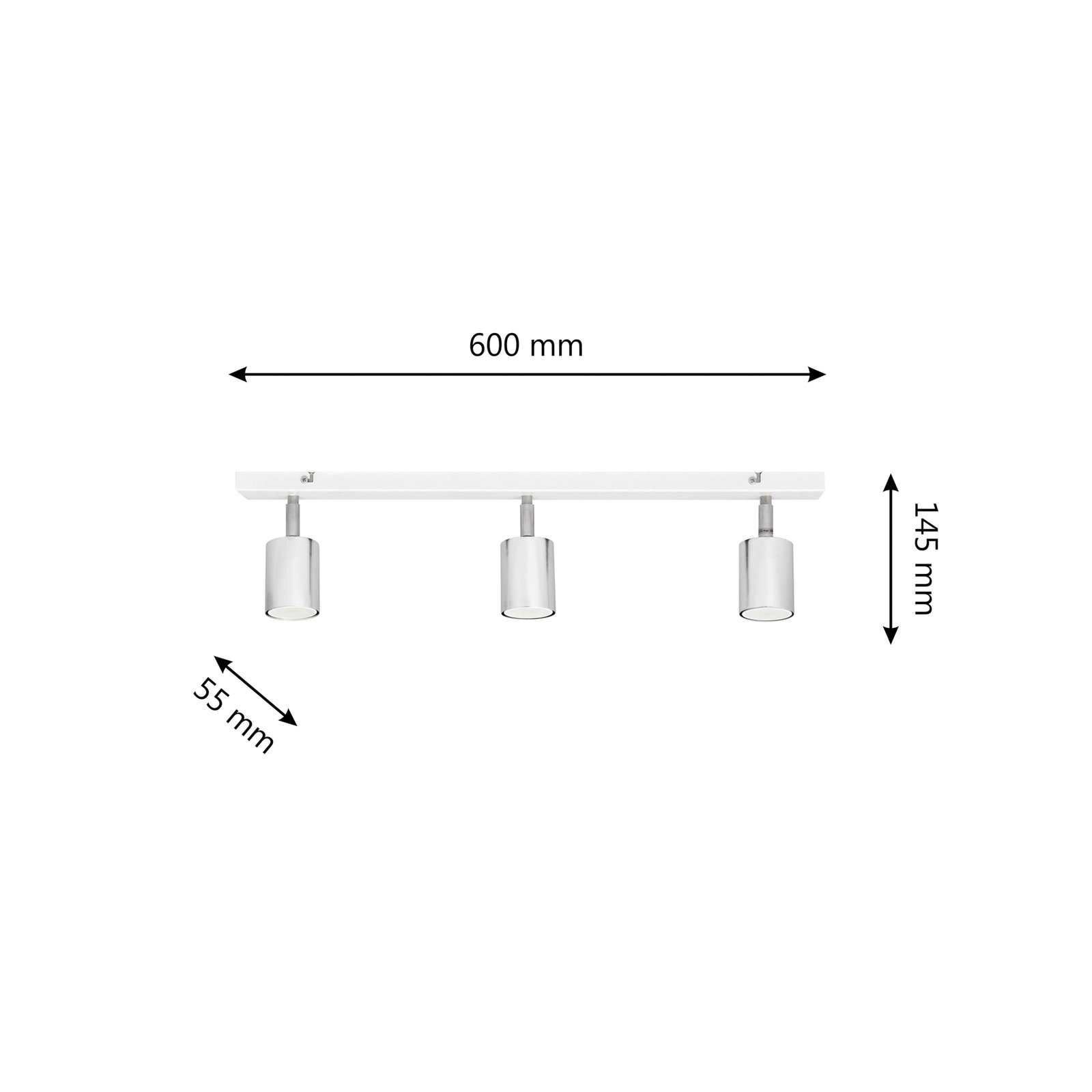 Plafondlamp Tune II, wit/chroom, metaal, 3-lamps, E27