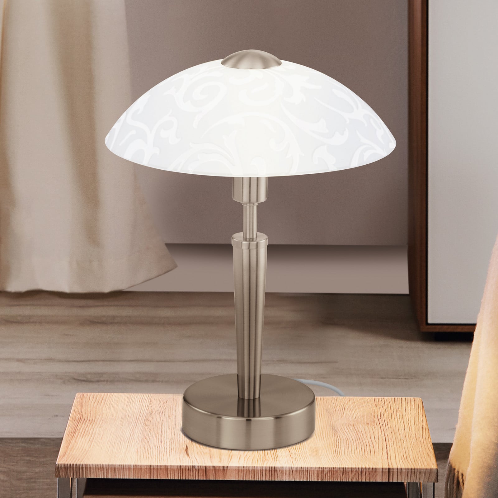 EGLO Lampa de masă SOLO 1 nichel mat înălțime 32 cm metal/sticlă dimabil - Camera de zi / sufragerie - Modern - nichel mat alb satinat