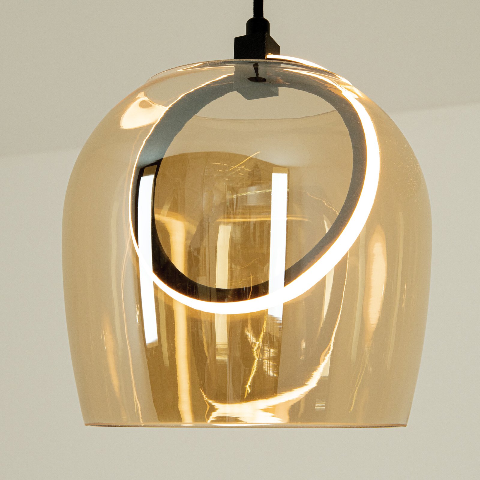 LED pendant light 23079, gold-coloured, 1-bulb, glass, Ø 20 cm