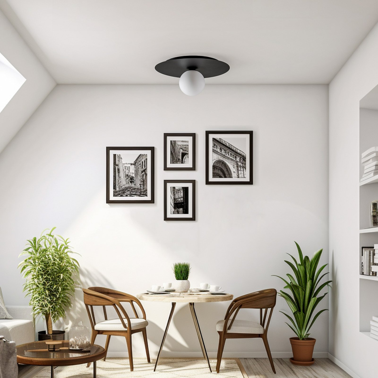 Solar ceiling lamp, black/opal, one-bulb
