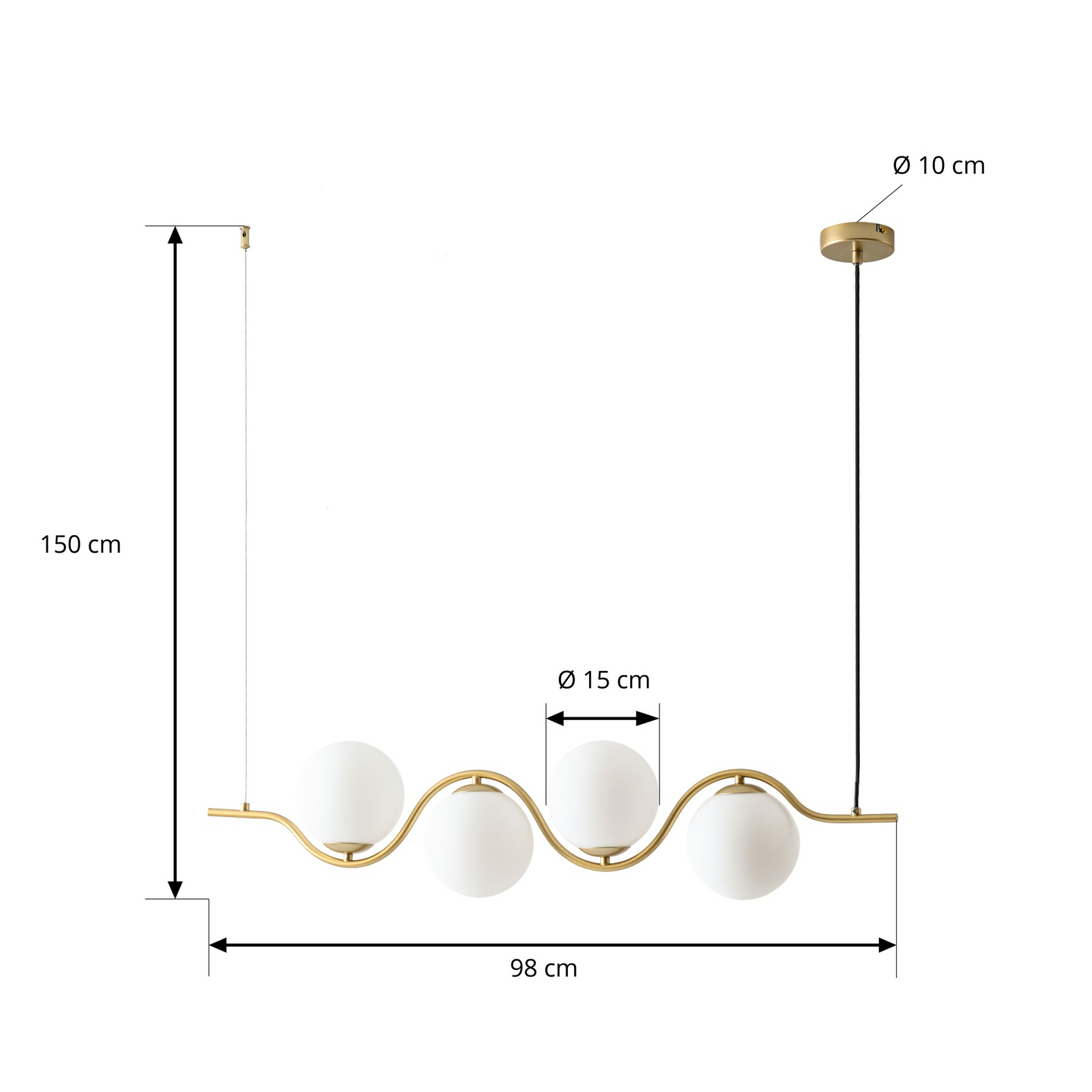 Lucande hanglamp Isandro, 98 cm, goud/wit, 4-lamps Lucande hanglamp Isandro, 98 cm, goud/wit, 4-lamps