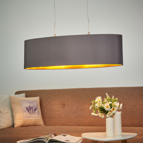 Tekstil-hengelampe Maserlo, oval, cappuccino 78 cm