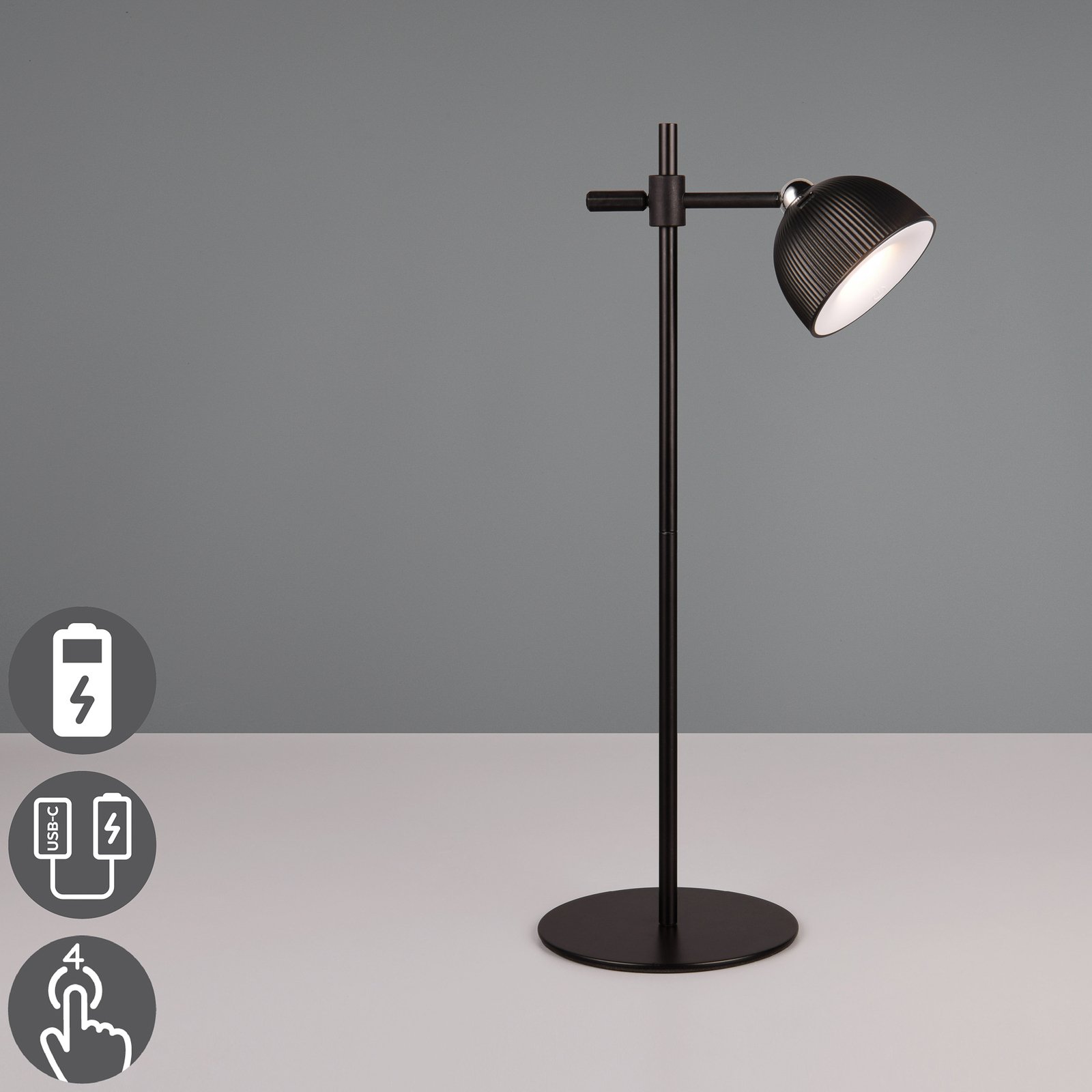 Maxima LED-es újratölthető asztali lámpa, fekete, magasság 41 cm, műanyag