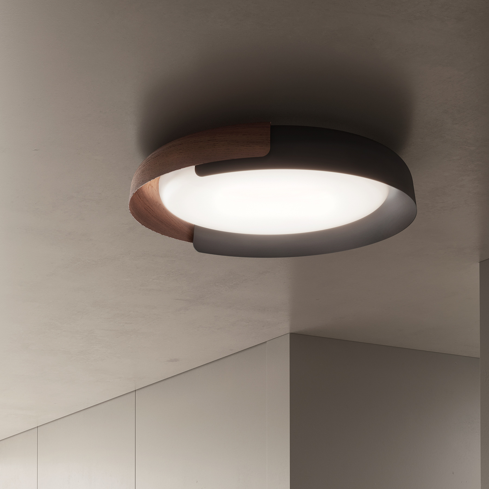 Kundalini Dala LED ceiling light, dark grey/wood