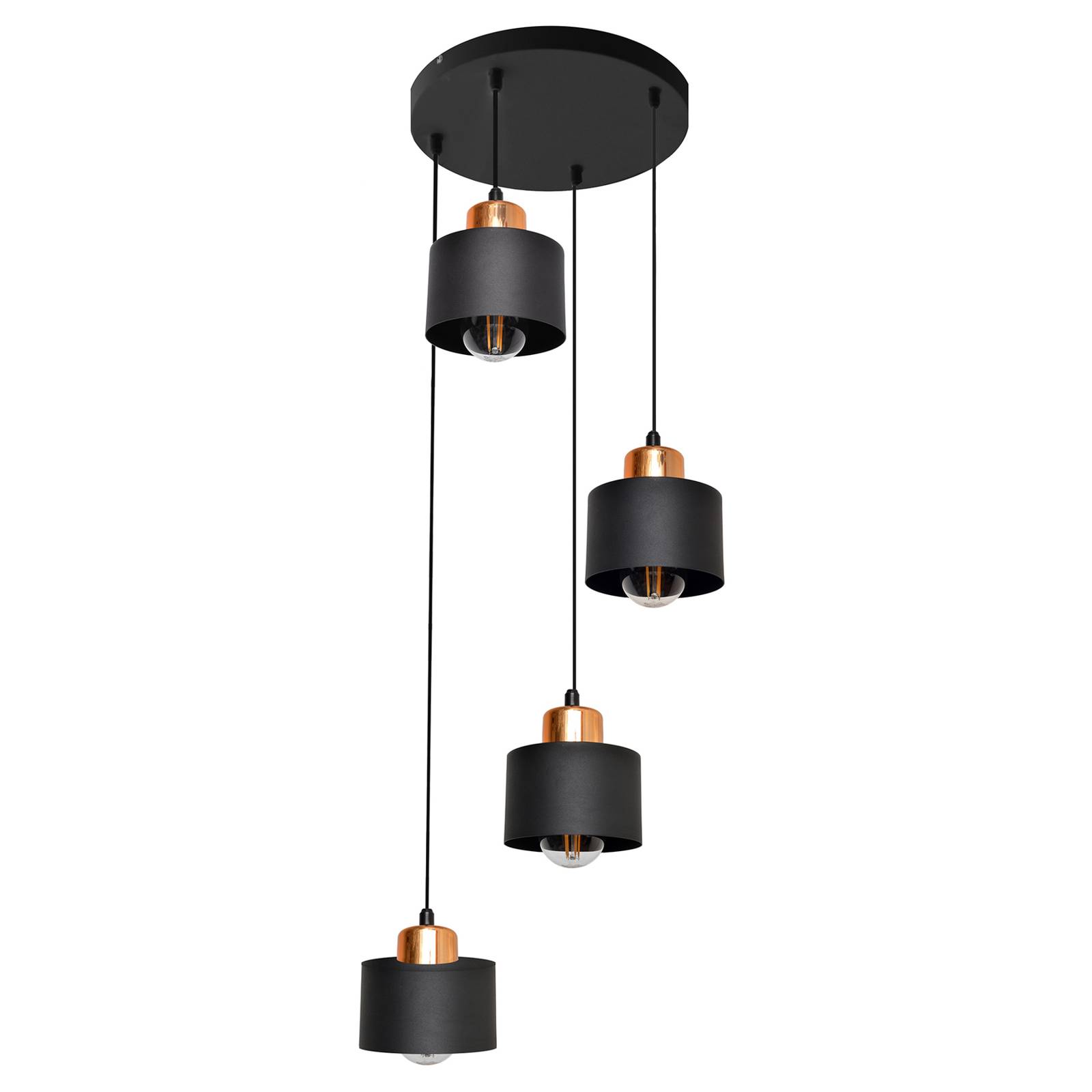 Euluna Edison II hanging light, circular, 4-bulb, for Living / Dining Room, iron, E27, 60 W