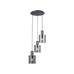 Lámpara colgante Riffelini, Ø 48 cm, gris ahumado, cristal, 3 luces.