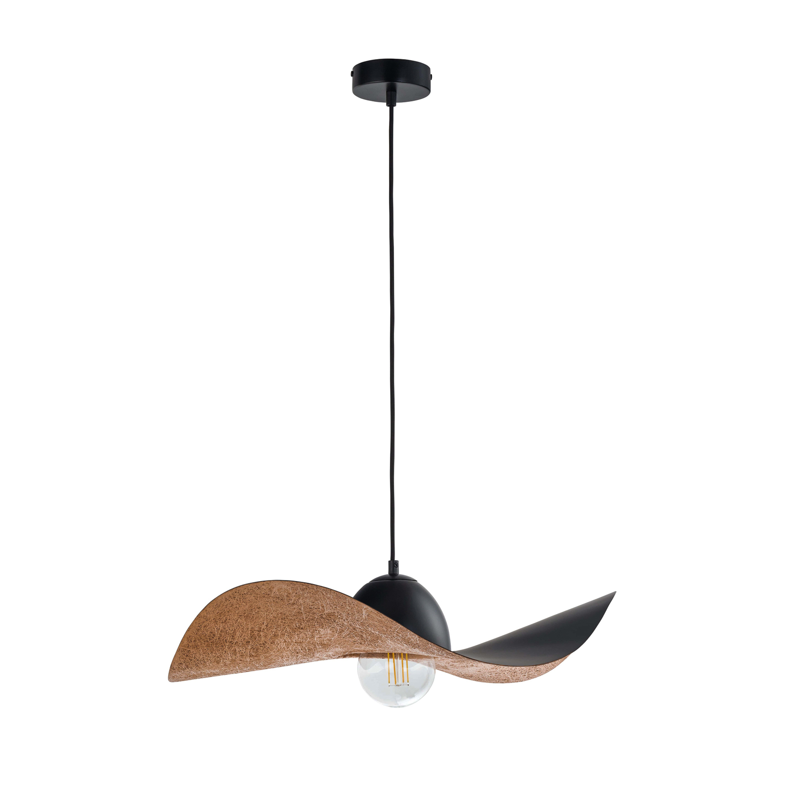 Jil hanging light, curved lampshade, black/copper