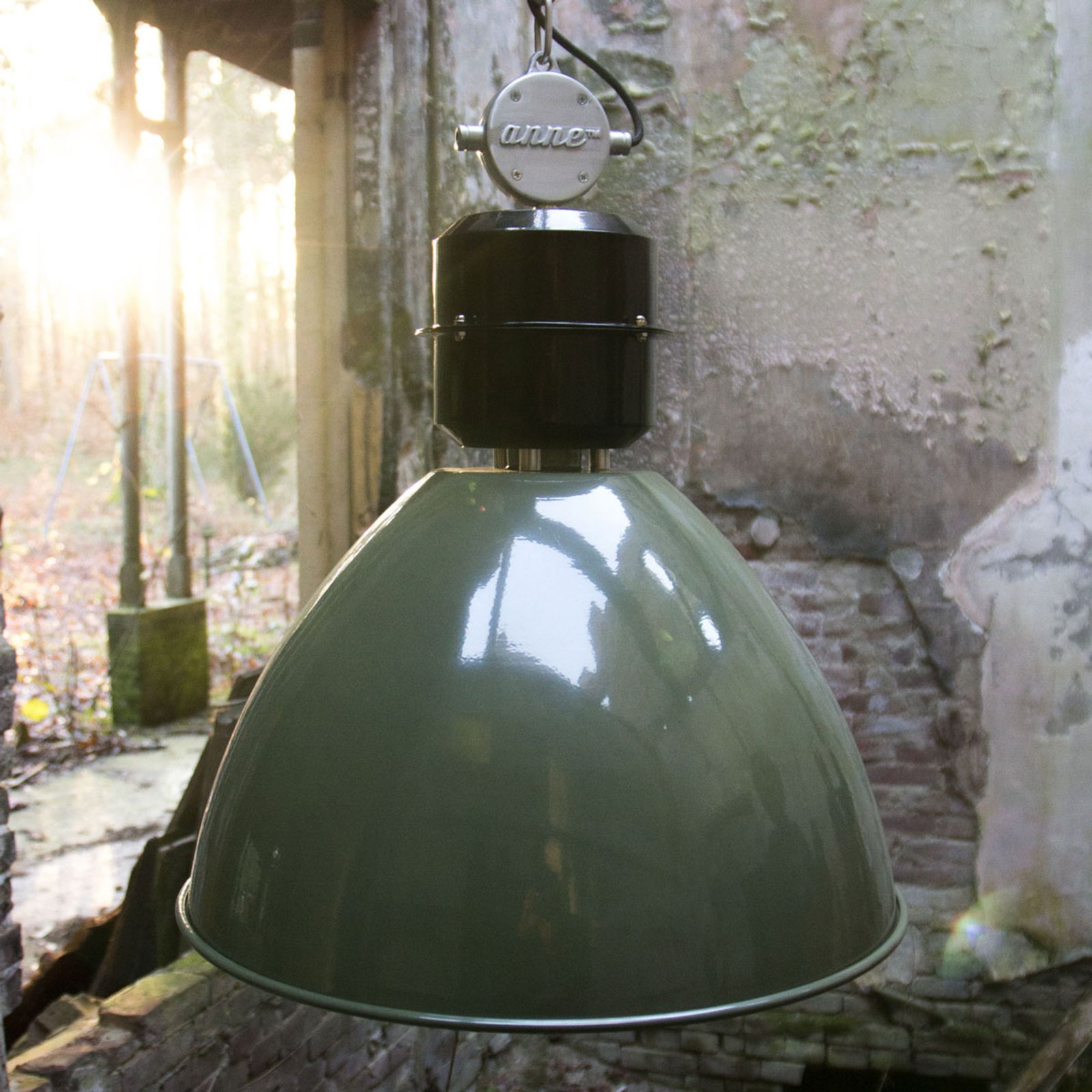 Olive green Frisk pendant light, industrial design