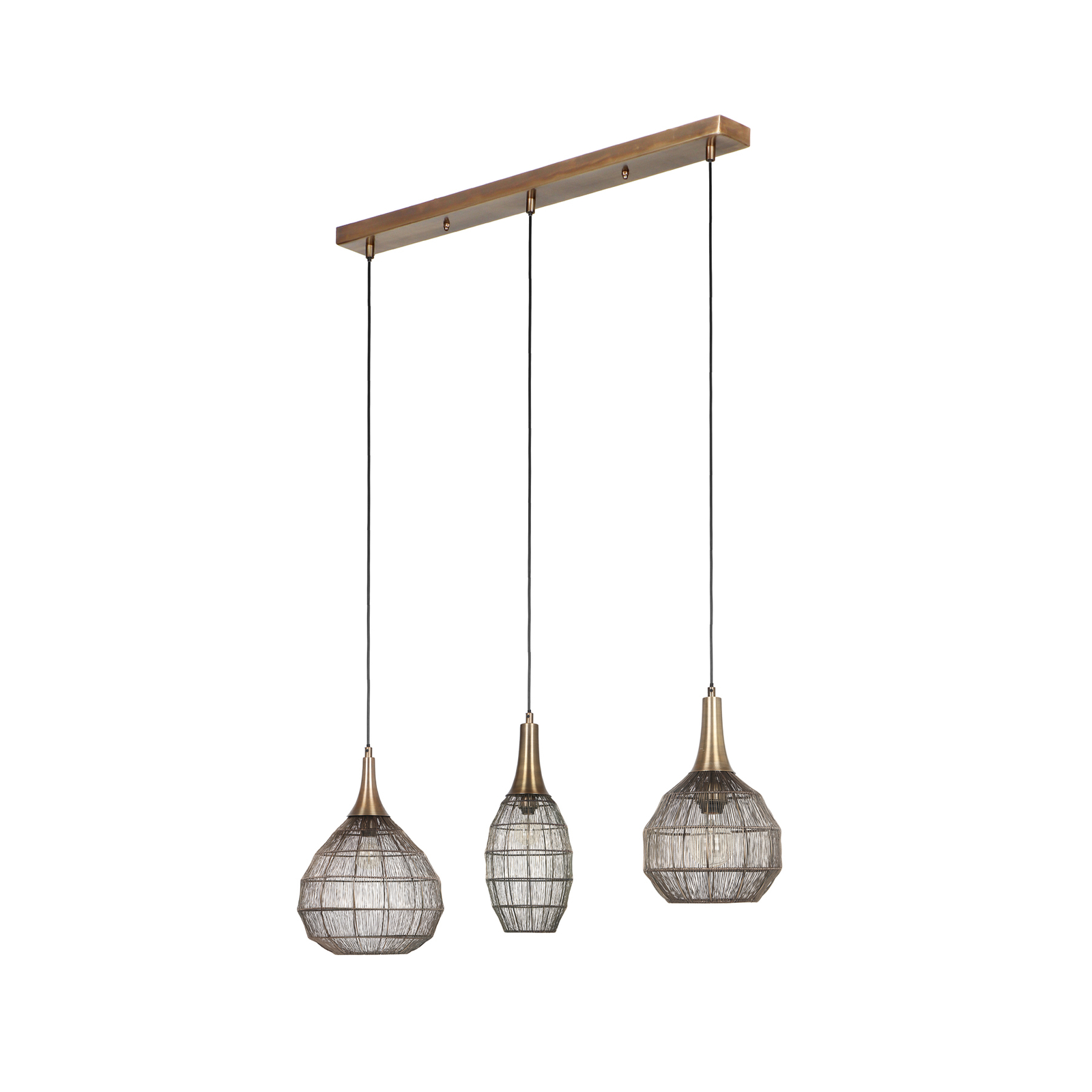 Soraya linear hanging light, 3-bulb, beam, metal, antique brass