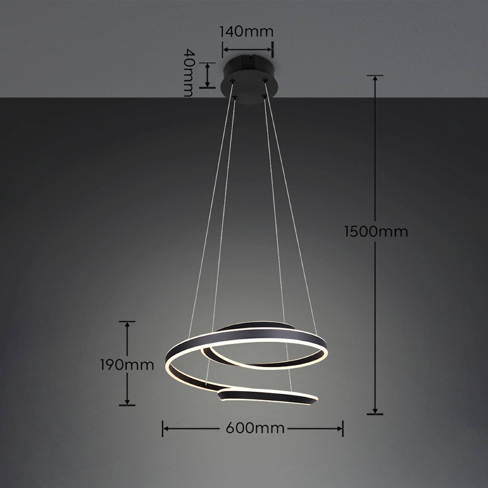 Trio Lighting LED hanglamp Arlington, matzwart, lengte 80 cm, metaal, CCT