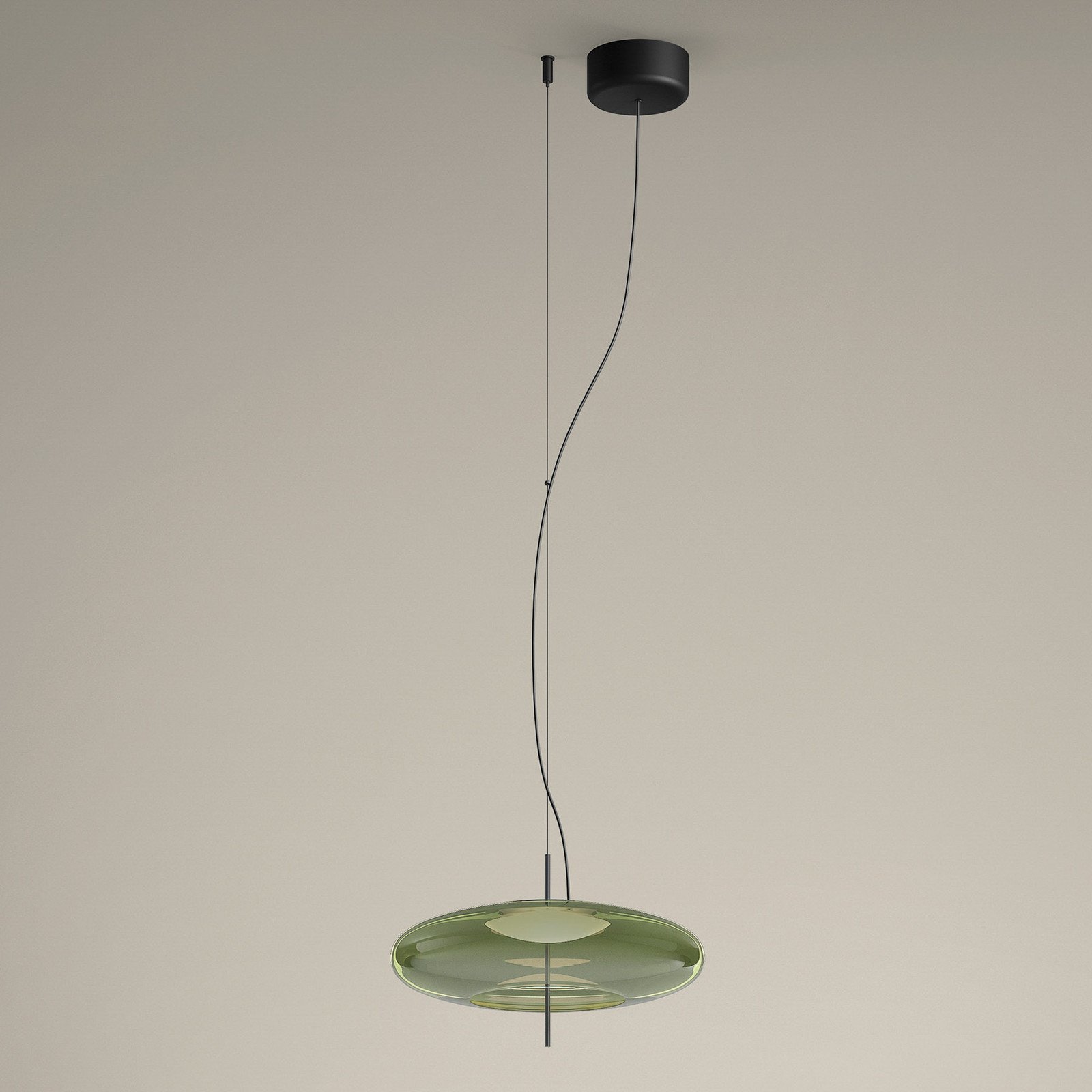 LEDS-C4 Plat lampă suspendată LED descentr. verde - Camera de zi / sufragerie - negru metalic verde - Sticlă