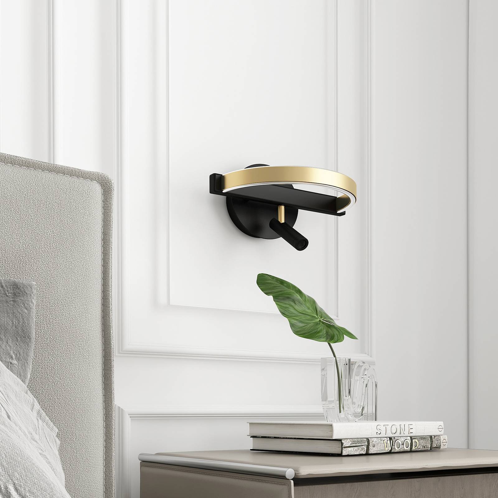 Lucande Matwei LED wall lamp, ring-shaped, brass, for Living / Dining Room, iron, aluminium, 9 W, energy efficiency: A+, W: 33 cm, H: 22.15 cm