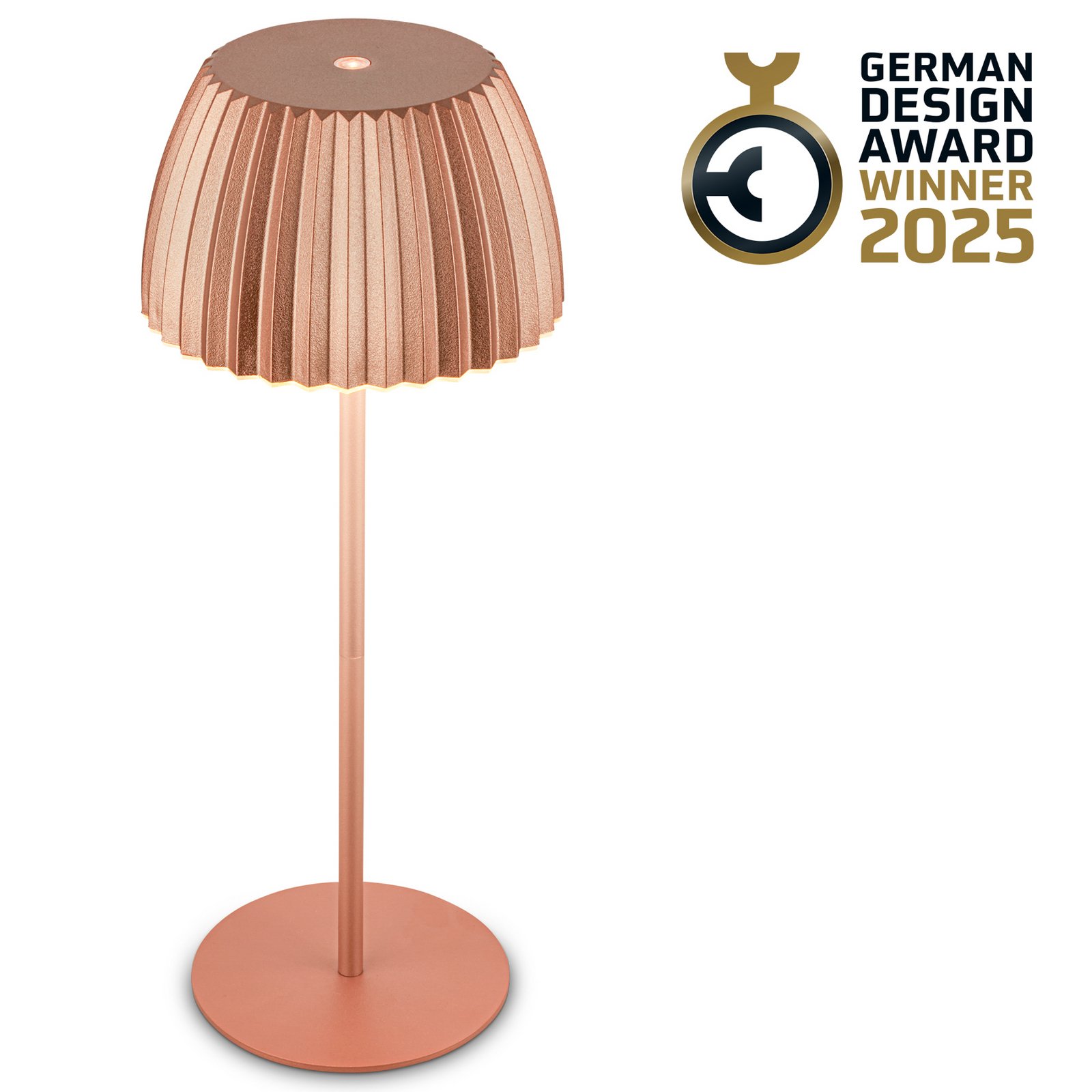 Lampa stołowa LED Brilo unplugged Riffle, 36 cm, miedź