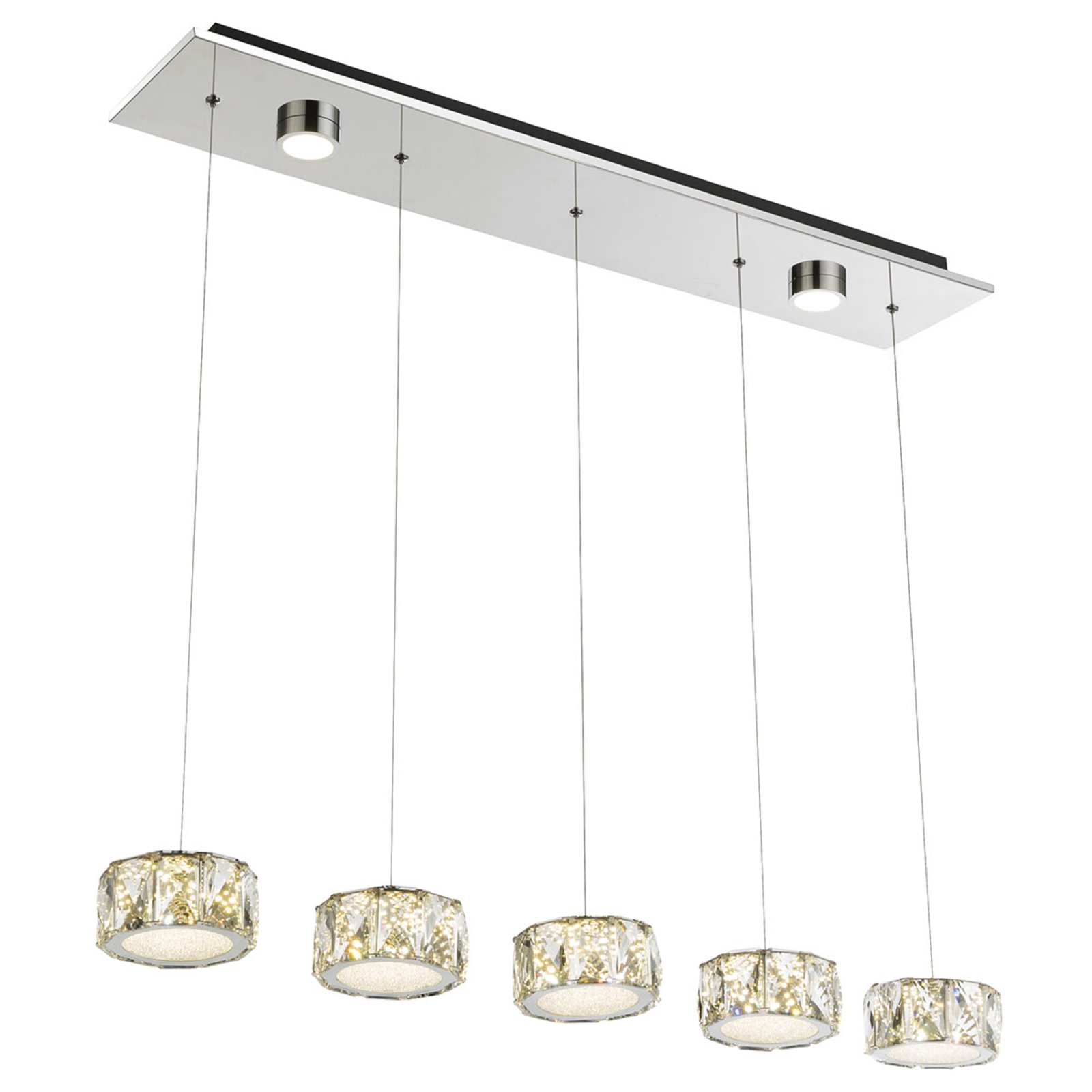 Globo Amur LED hanging light 5-bulb, 2 additional spots, for Living / Dining Room, metal, glass, 48 W, energy efficiency: A+, L: 82 cm, W: 16 cm