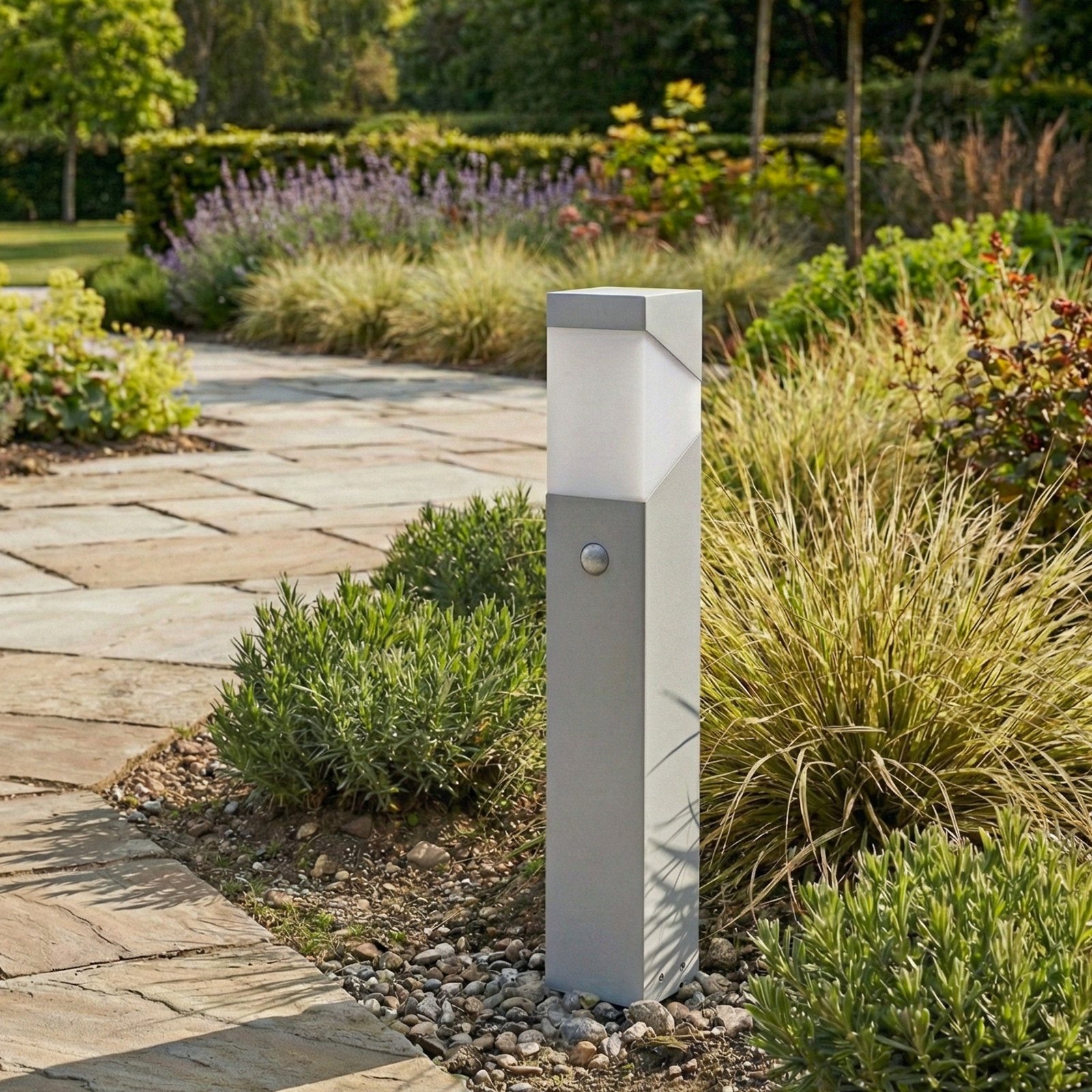 Lucande Luminaire pour socle Kiran, 60 cm, capteur, gris clair, IP44