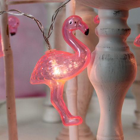 Flott partylyslenke Flamingo med LED-lys, 10 lys