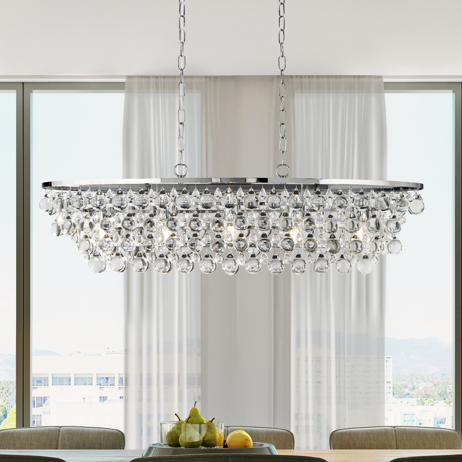 Michelle pendant light, chrome/clear, crystal glass, 92 cm, E27