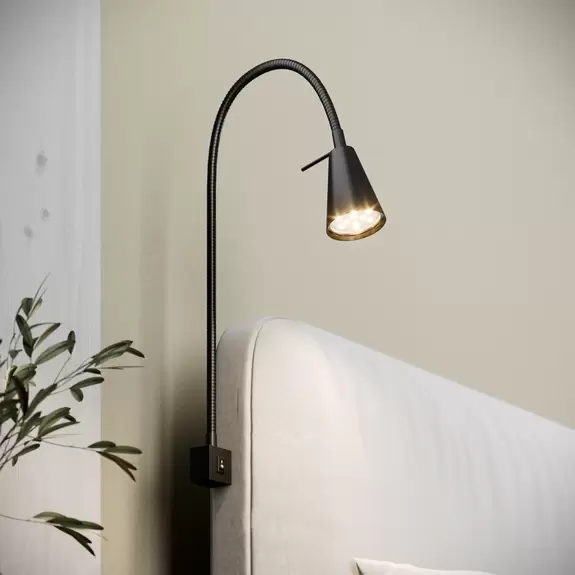 Lampenwelt LED-Wandlampe Tuso, Bettmontage, schwarz