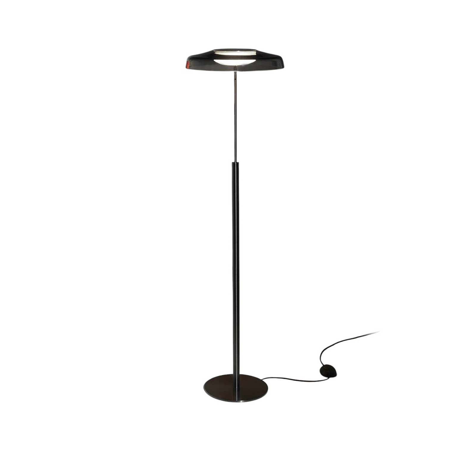 Oluce LED-gulvlampe Dora, nikkel/røggrå, metal, PMMA