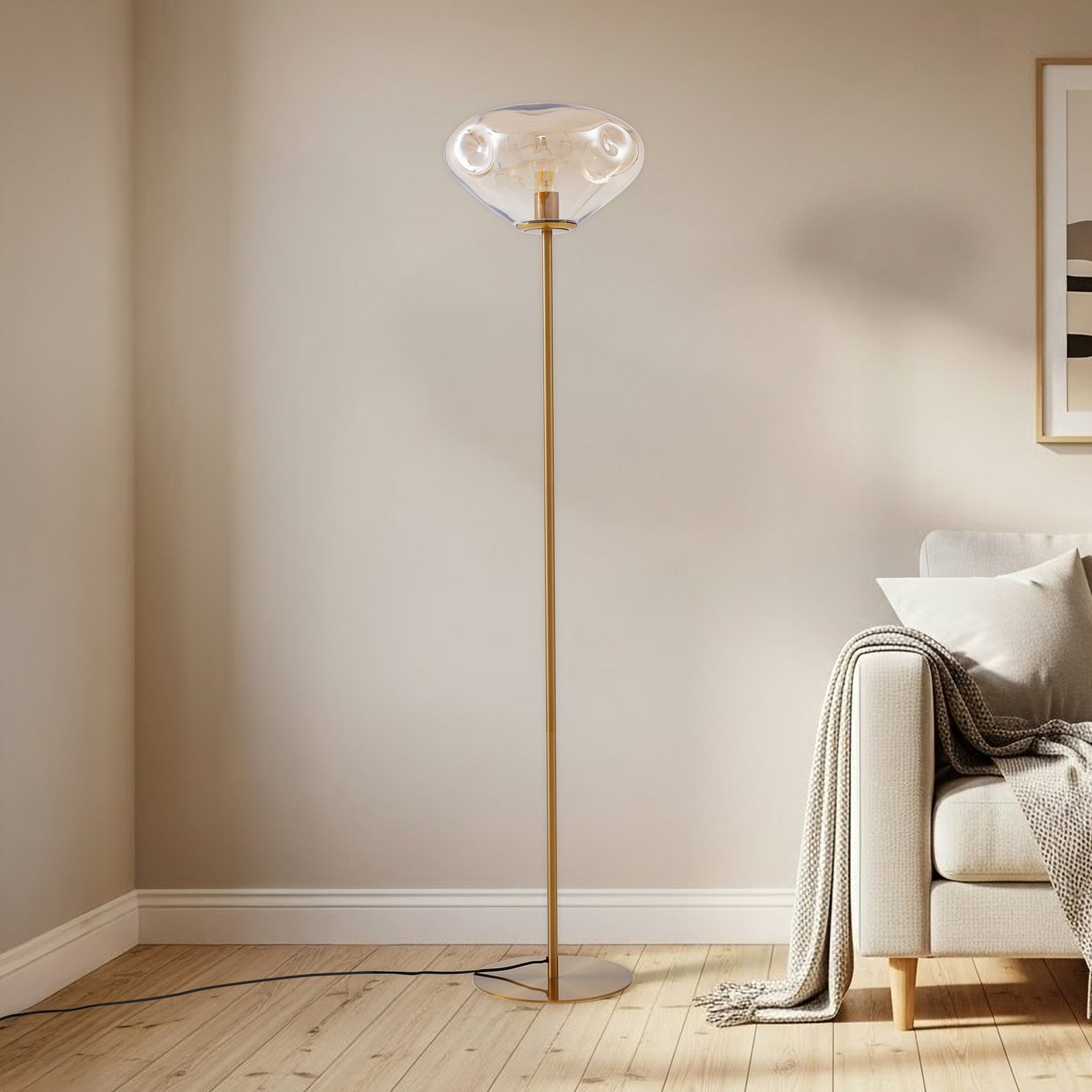Lelia lampe sur pied hauteur 150 cm ambre verre métal - Lindby