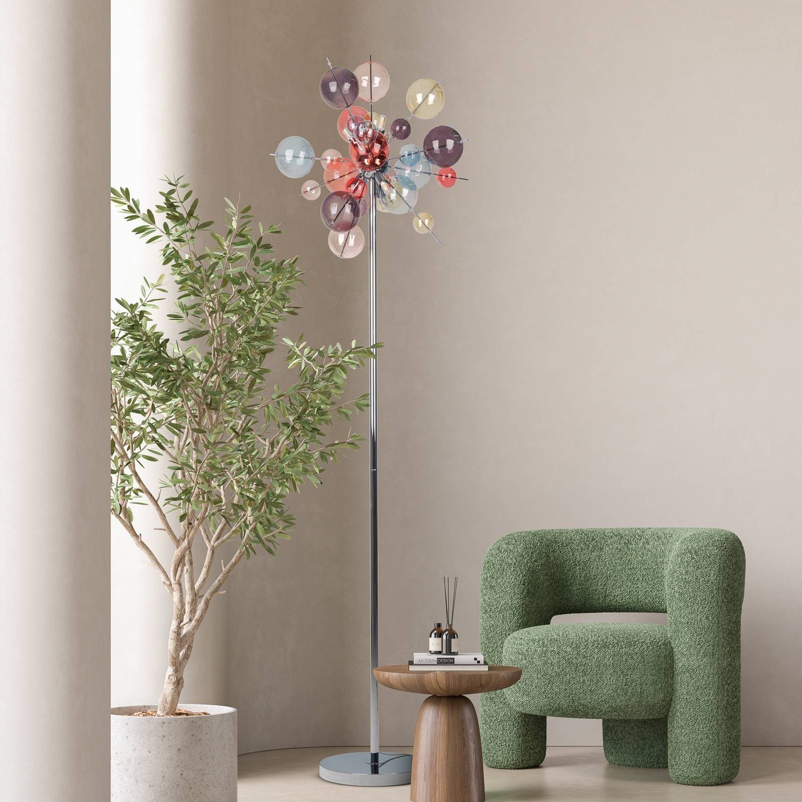 Stehleuchte Explosion, Glas, Pastell-bunt, chrom, G9 günstig online kaufen