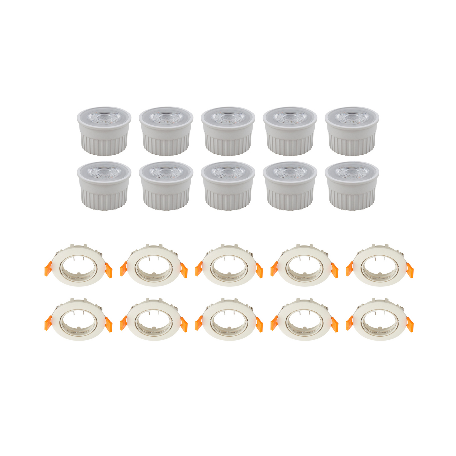 Prios Fibur recessed ceiling spotlight with LED module, beige, set of 10