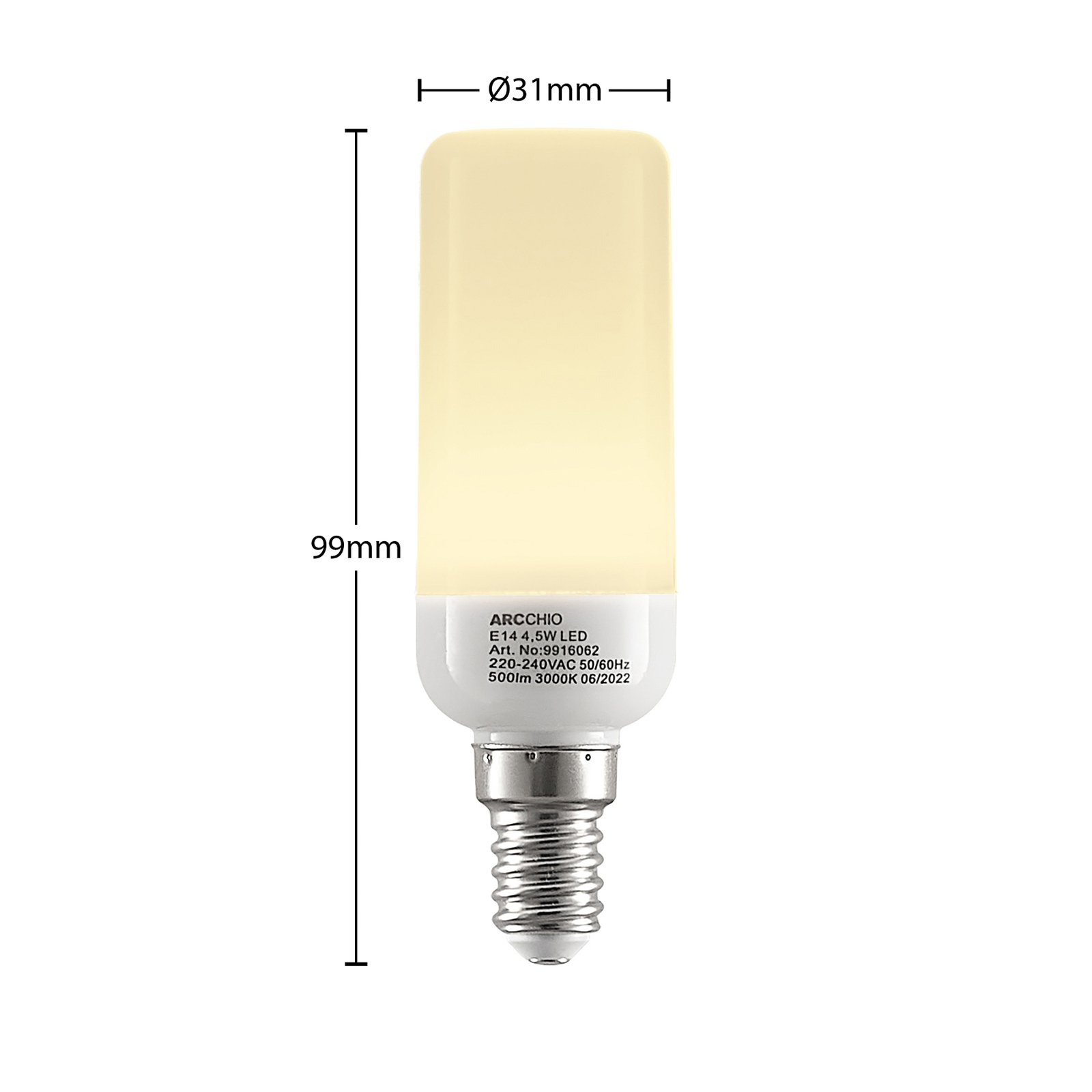 Arcchio LED-Röhrenlampe E14 4,5W 3.000K 3er-Set