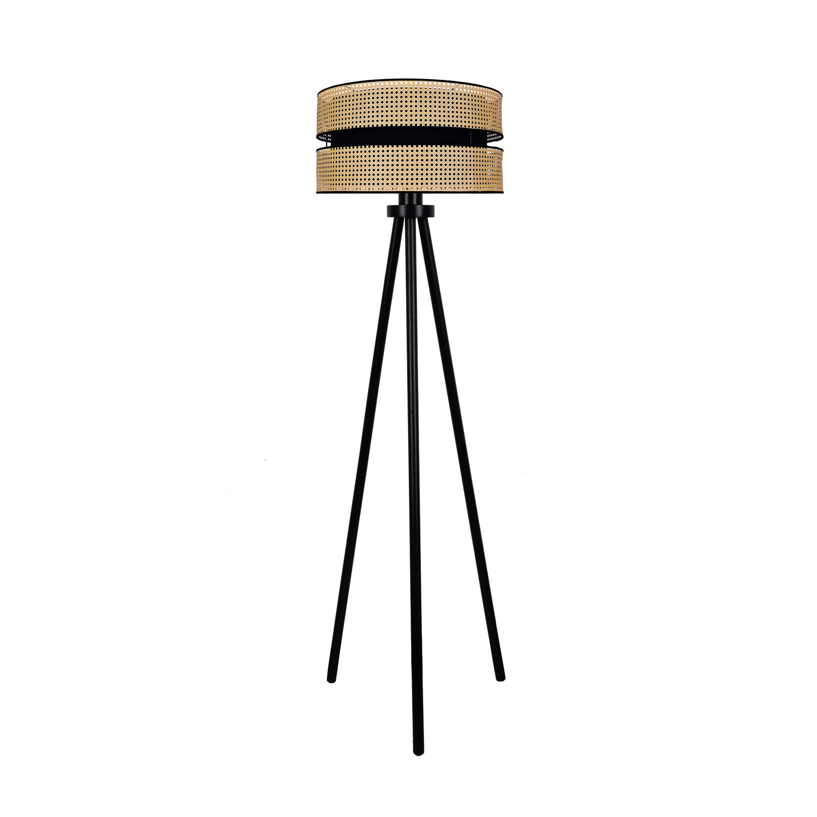 Lampadaire Duo, rotin, trépied, beige/noir