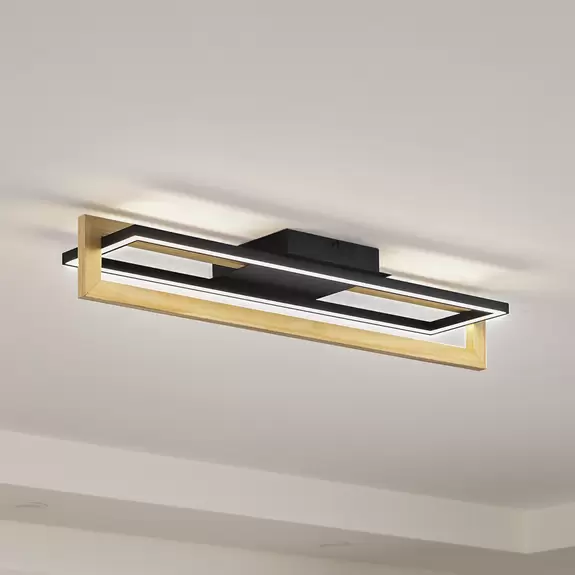 Lampenwelt Lindby LED-Deckenleuchte Holamu, 80 cm, Holz