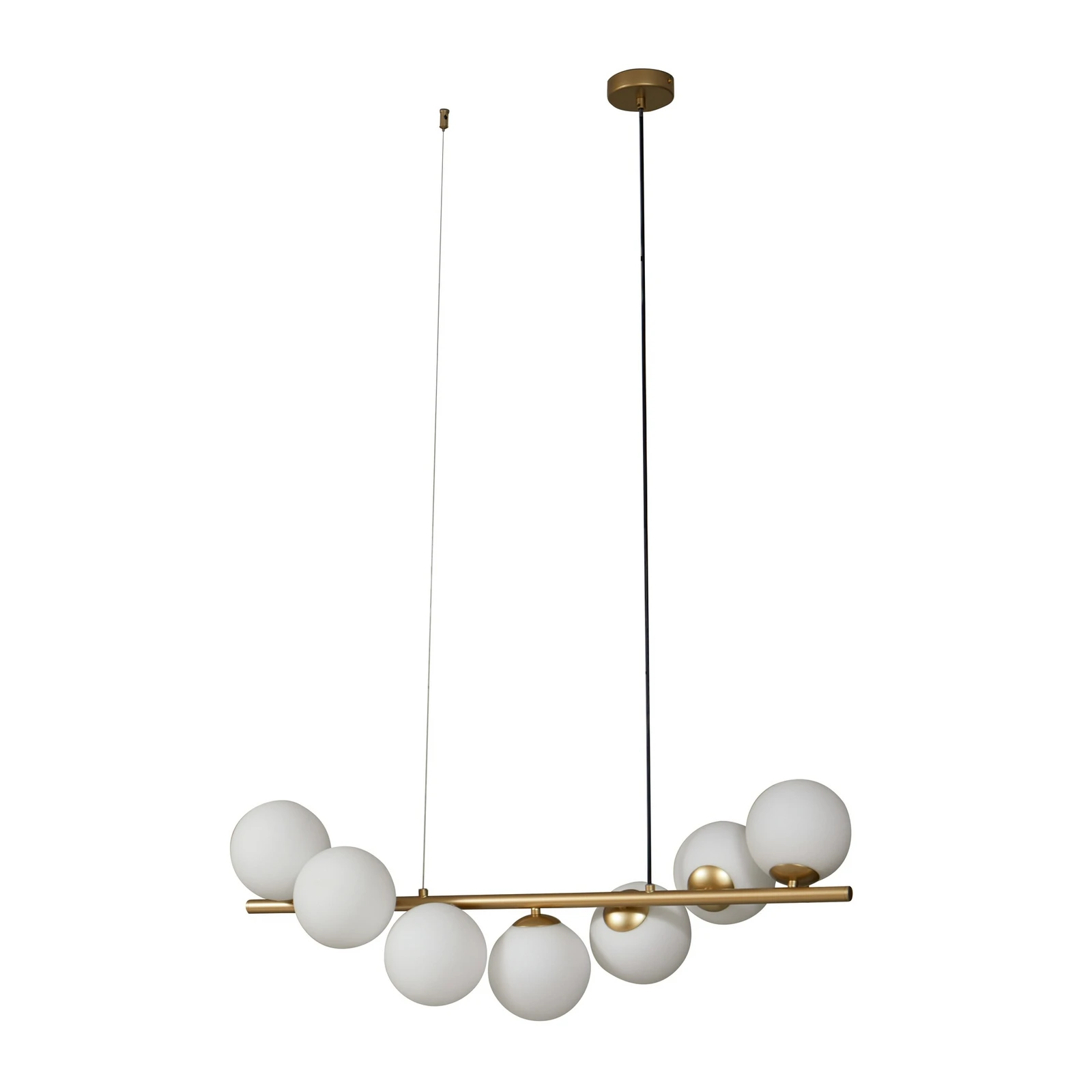 Lucande Hängeleuchte Isandro, 95 cm, gold, weiß, 7-flg., G9