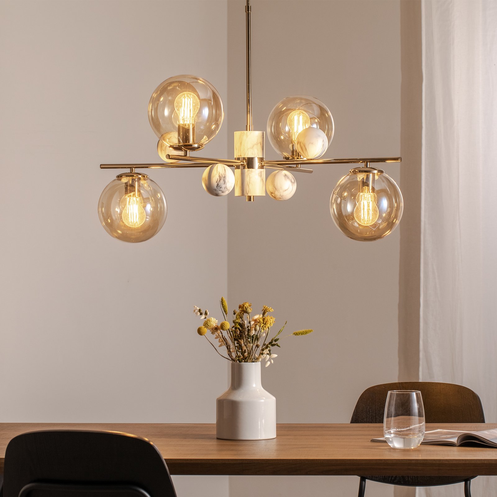 Toppo chandelier, gold, 4-bulb