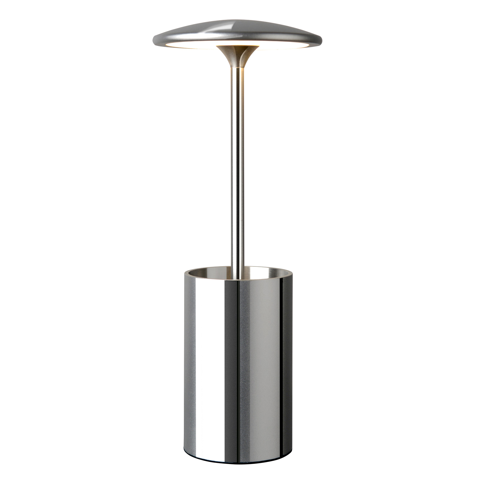Sompex Pott LED table lamp with storage container, chrome, for Workroom / Office, aluminium, 7 W, energy efficiency: A+, H: 29 cm
