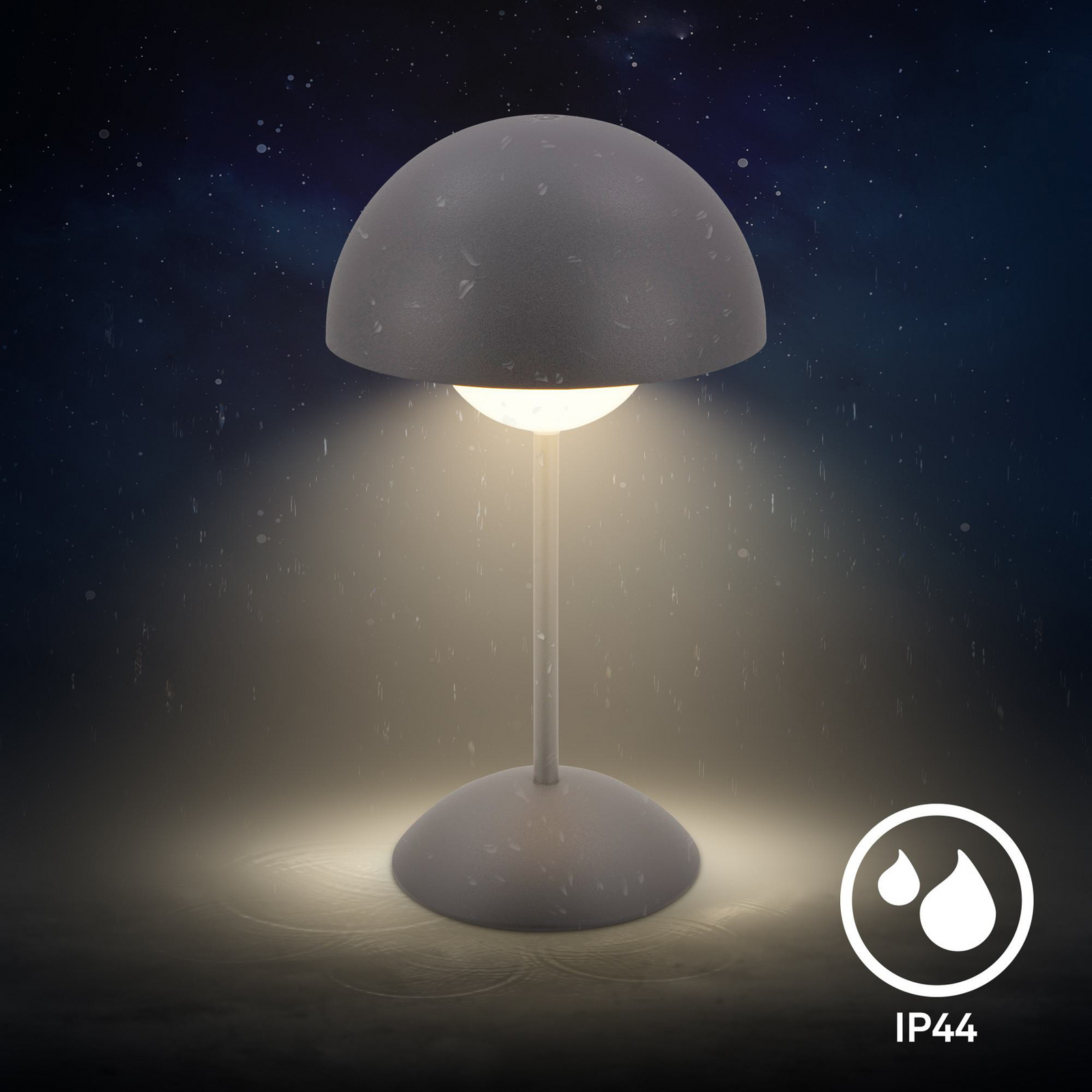 LED rechargeable table lamp Kugle, anthracite, metal, IP44, dimmable.