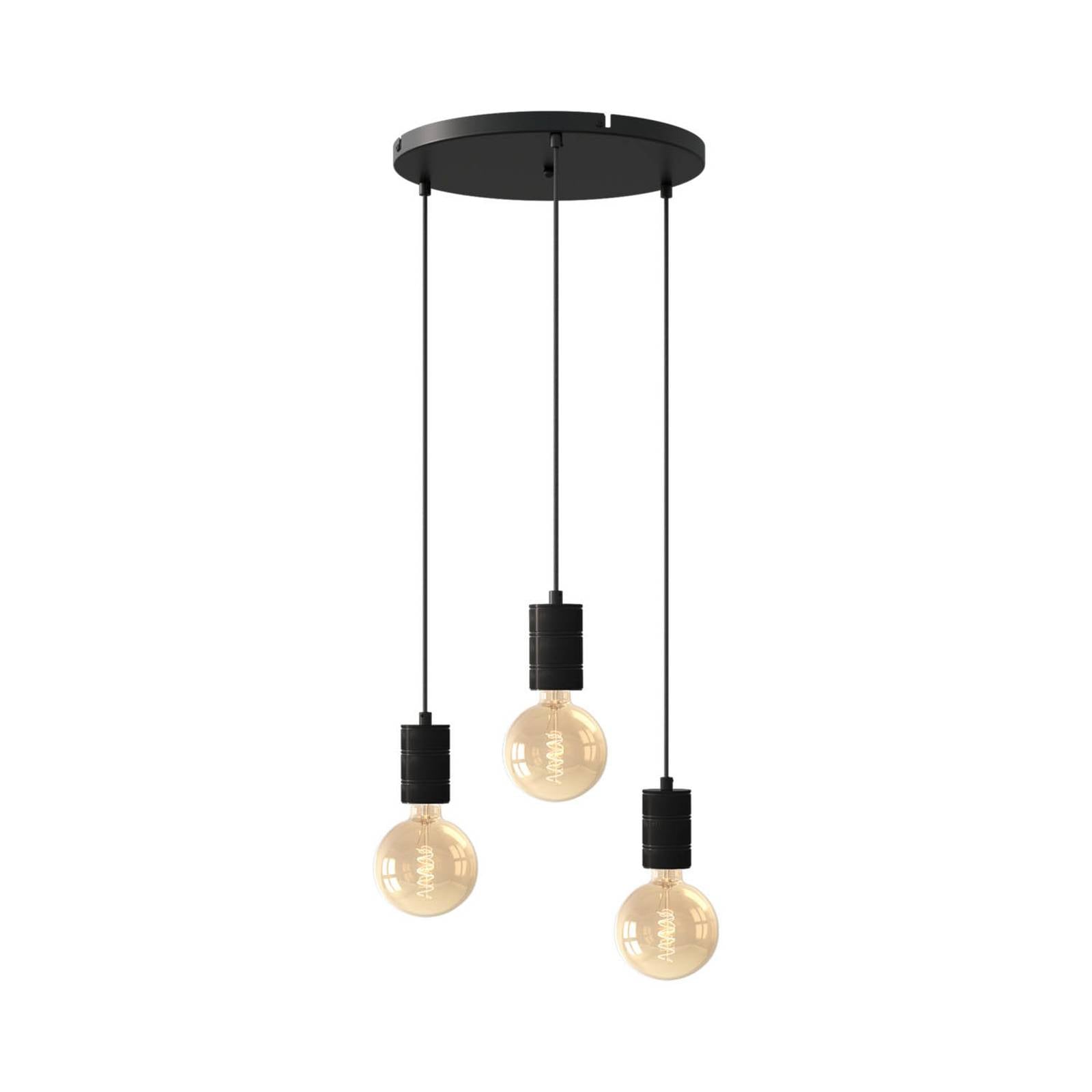 Calex Retro Pendelleuchte, rund, 3-flg., schwarz
