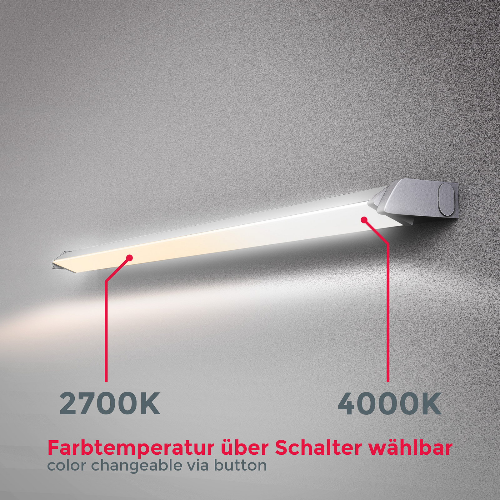 LED meubelverlichting Gina, zilver, 2.700 K/4.000 K LED meubelverlichting Gina, zilver, 2.700 K/4.000 K