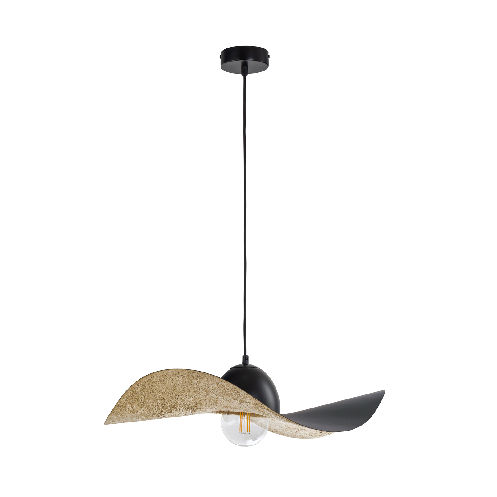 Jil pendant light, curved lampshade, black/gold
