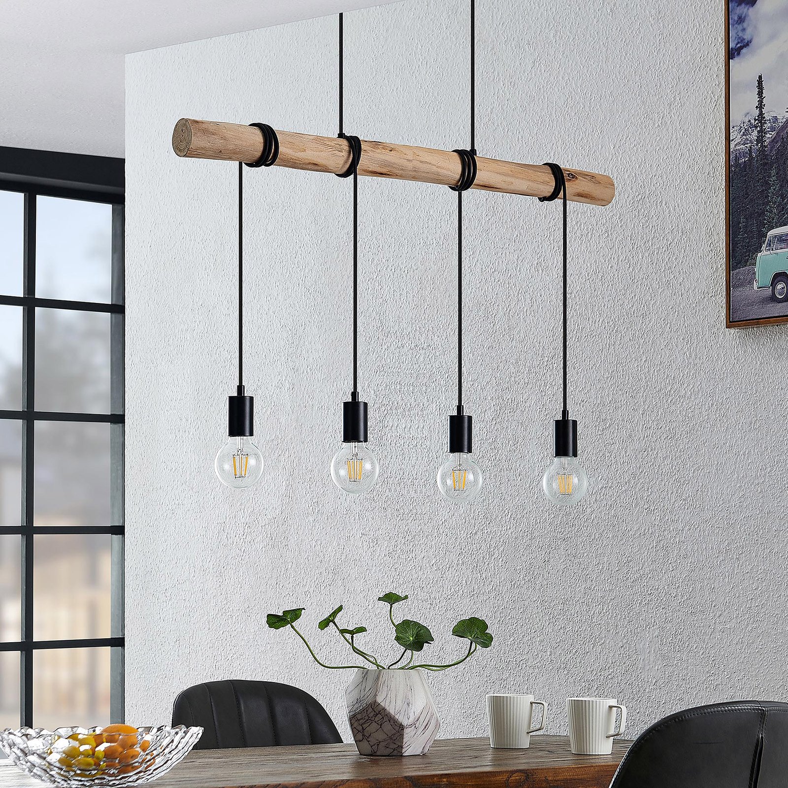 Ferris 4 Taklampa Wood/Black - Lindby