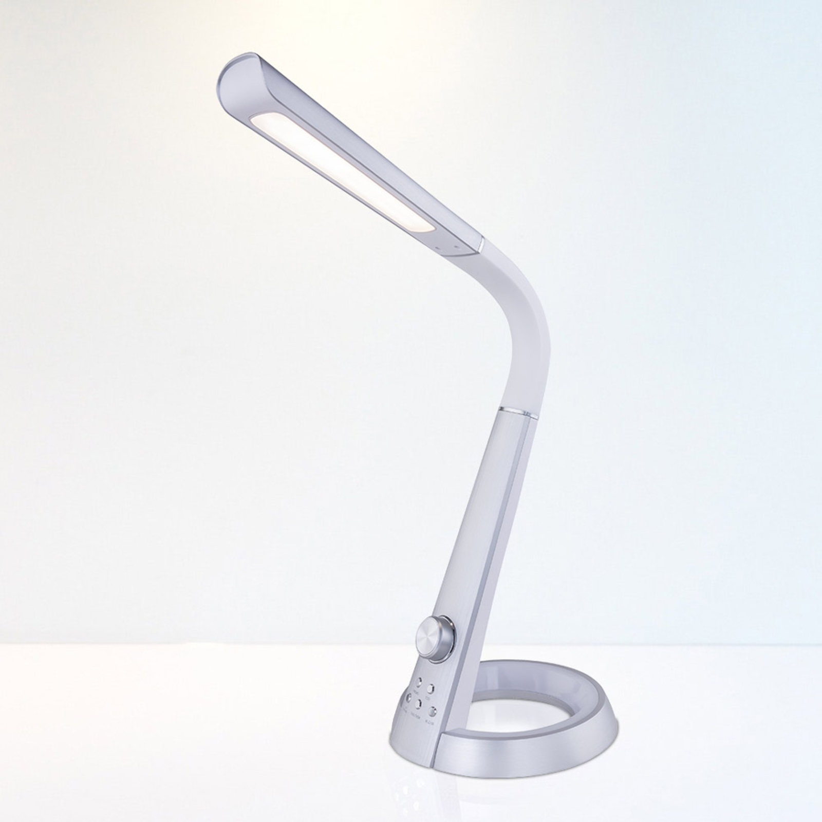 Lampa stołowa LED Mitti z USB, srebrna/biała