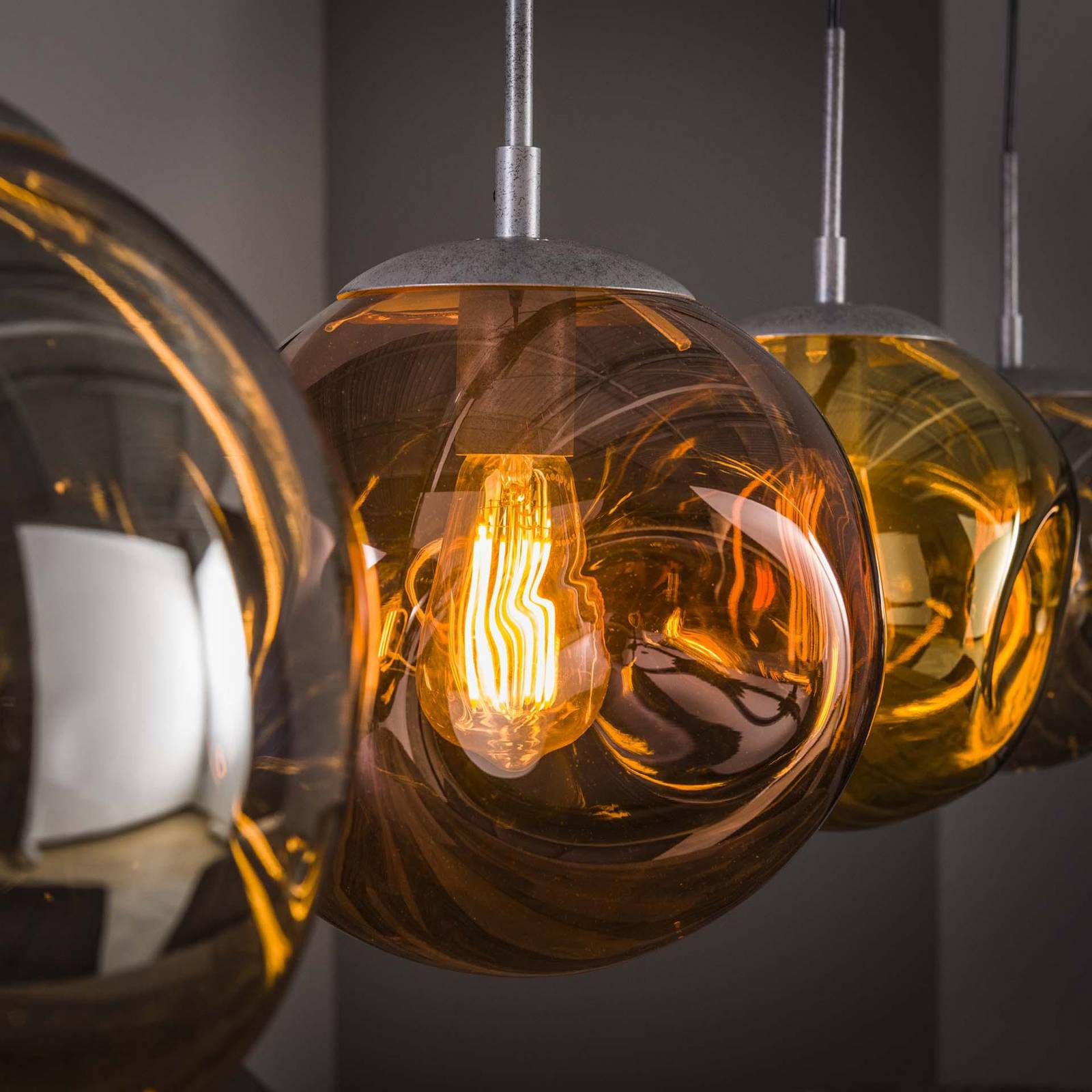 Lampa wisząca Stellar, 4-punktowa, antyczne srebro, wielokolorowe szkło
