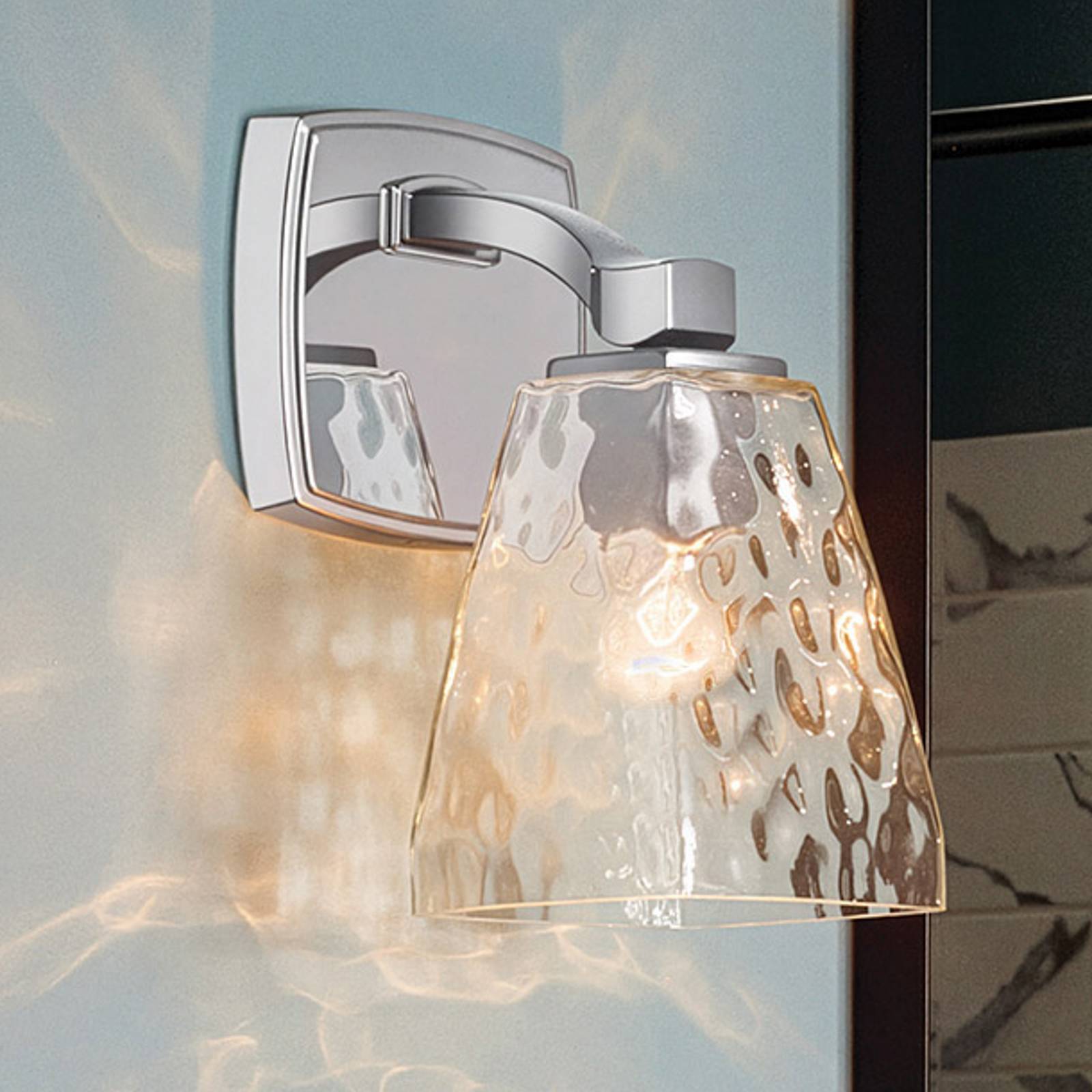 Kinkiet Marant, chrom/przezroczysty, wysokość 24 cm, IP44, G9-LED