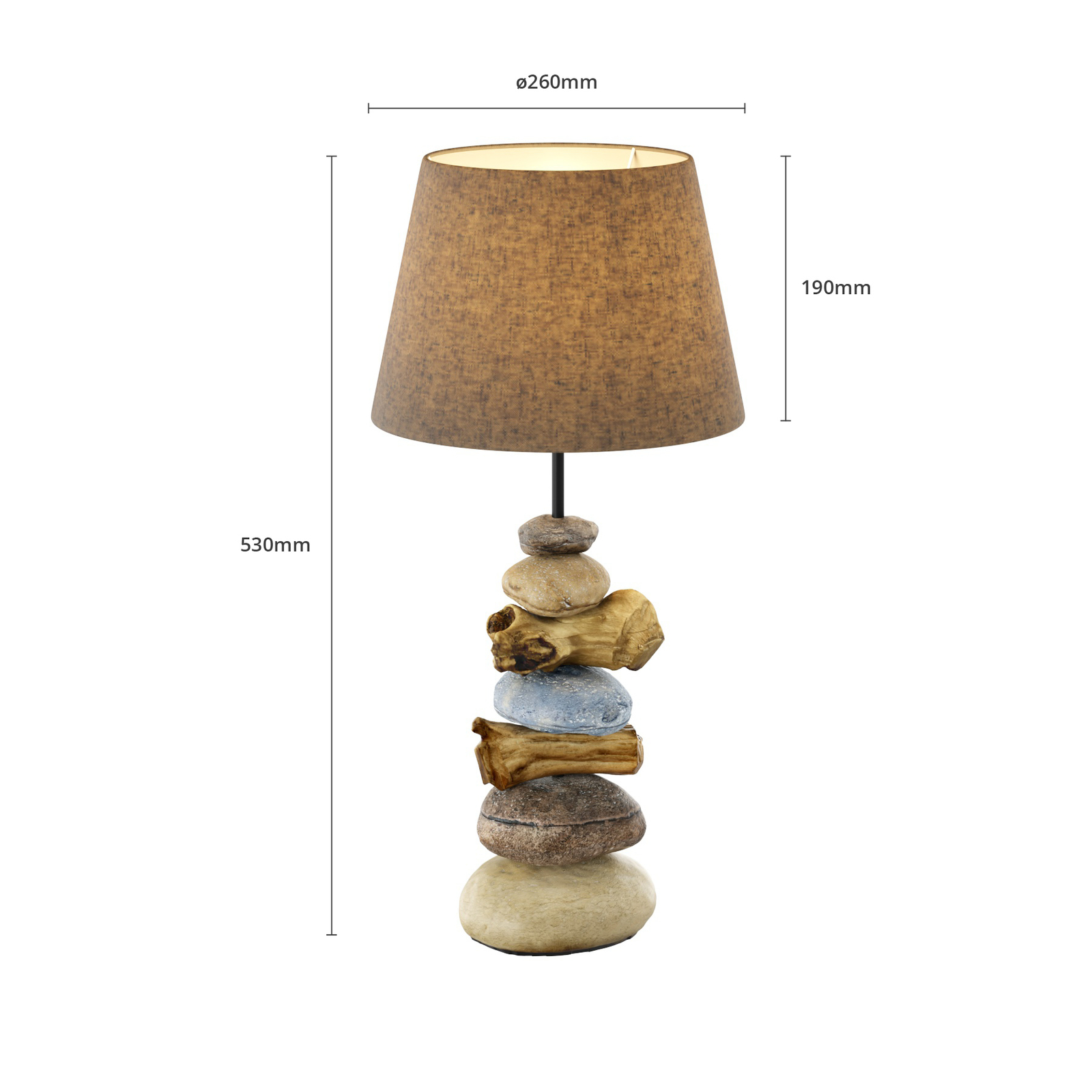 Vera table lamp, fabric lampshade and stones 55 cm