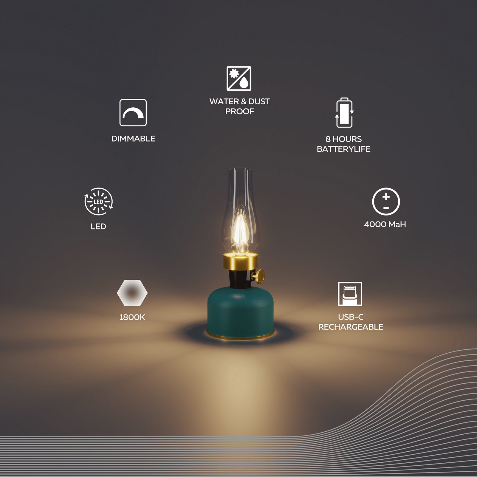 Calex LED-Akku-Tischleuchte Lavinio, grün, Laterne, Dimmer