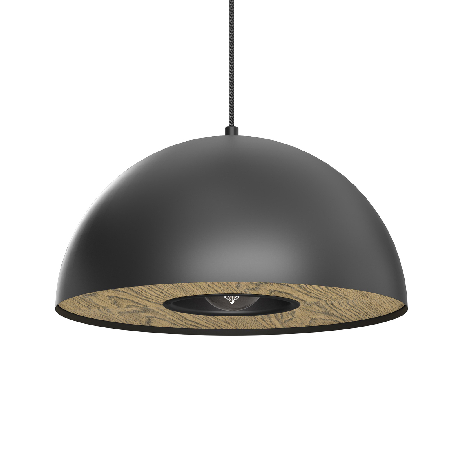 Hanglamp Drew in zwart met houtdecor