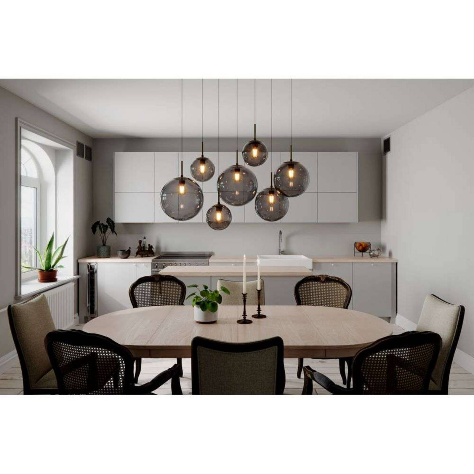 By Rydens Pendellampe Laura, Länge 86 cm, 7-flg., rauchgrau günstig online kaufen