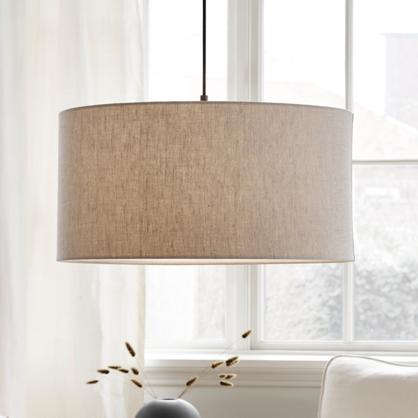 Lampada a sospensione Soft, Ø 60 cm, naturale/bronzo, lino, a 3 luci - Belid