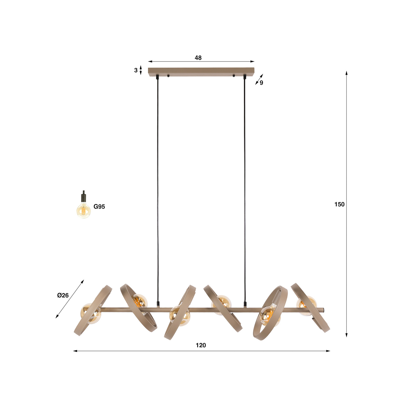 Pendelleuchte Hover, beige, Metall, 6-flammig, E27, 120 cm Pendelleuchte Hover, beige, Metall, 6-flammig, E27, 120 cm