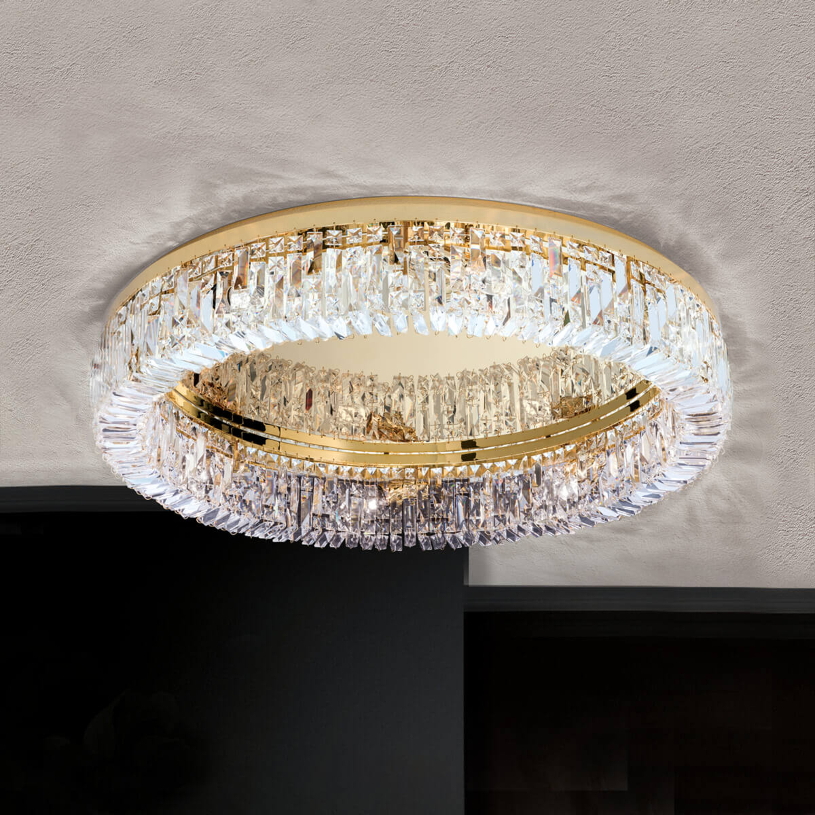 Lámpara de techo Ring con cristales - 75 cm